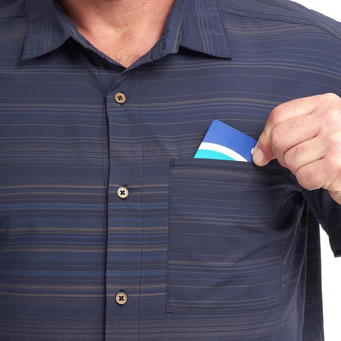 Men Short Sleeved Travel Shirt, Striped Blue, , large image number 4