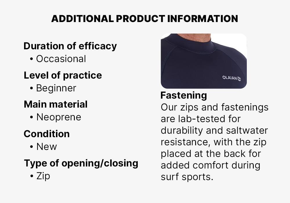 Men Surfing Neoprene Wetsuit - 100, Navy Blue, , large image number 12