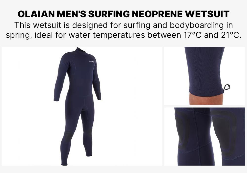 Men Surfing Neoprene Wetsuit - 100, Navy Blue, No Color, medium
