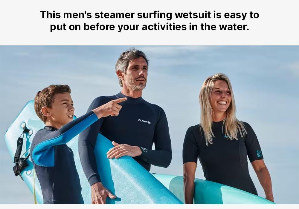 Men Surfing Neoprene Wetsuit - 100, Navy Blue, No Color, medium