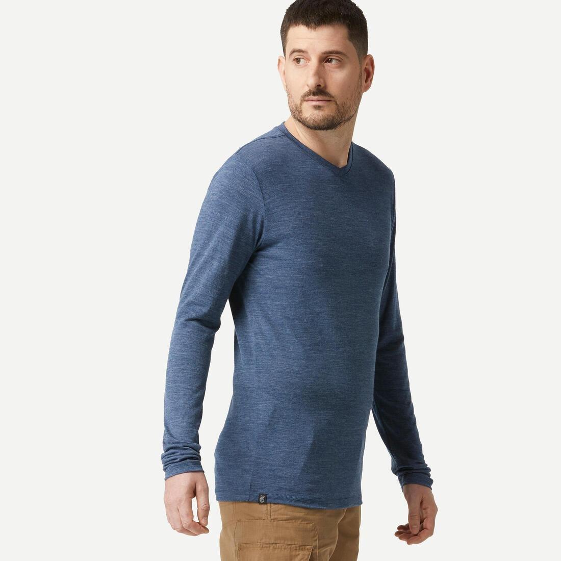 Men Long-Sleeved Merino Wool Trekking T-Shirt - Travel 100, Grey, , large image number 3