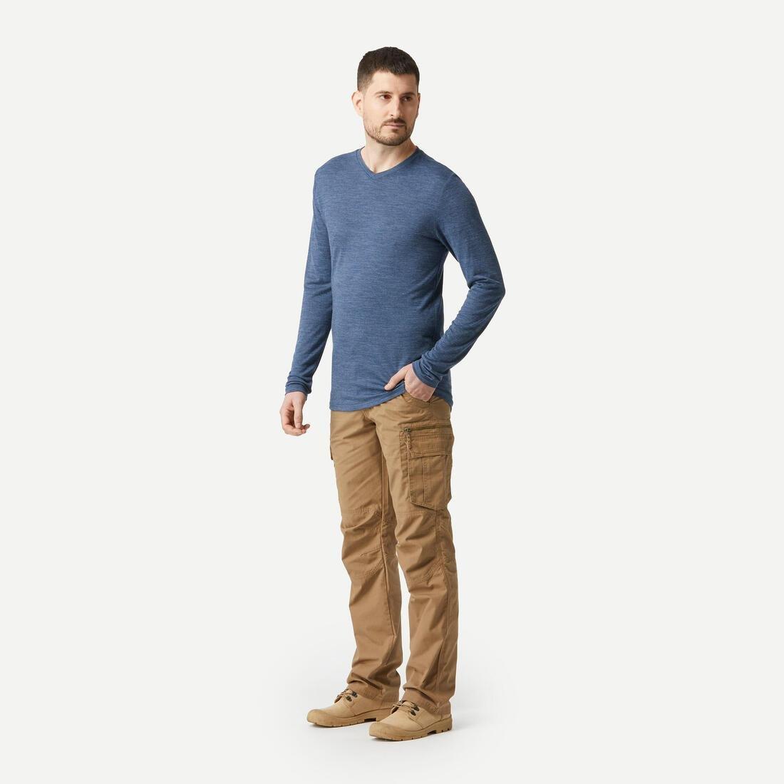 Men Long-Sleeved Merino Wool Trekking T-Shirt - Travel 100, Grey, , large image number 4