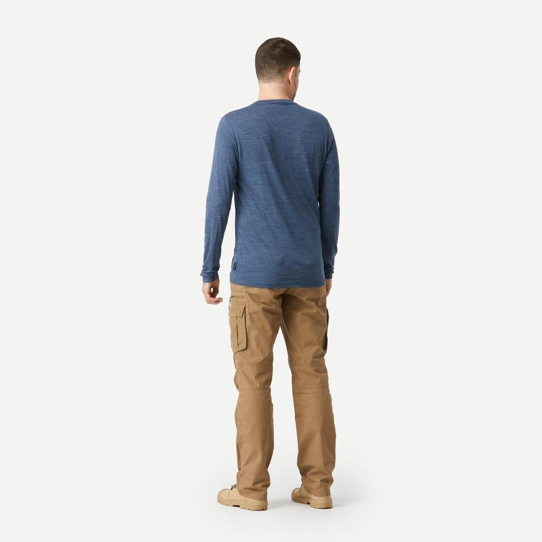Men Long-Sleeved Merino Wool Trekking T-Shirt - Travel 100, Grey, , large image number 5