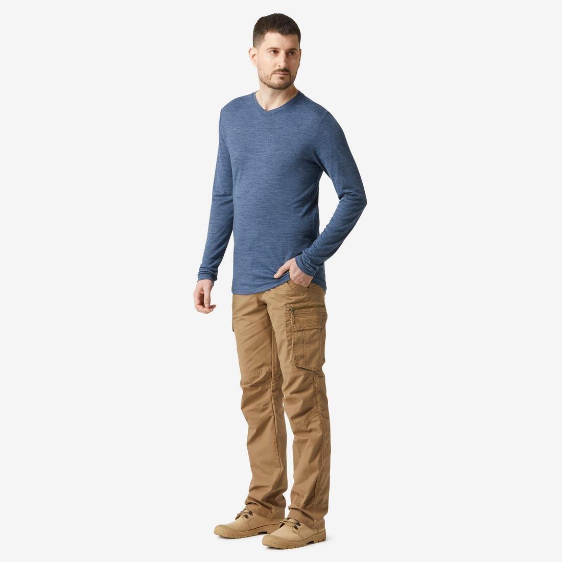 Men Long-Sleeved Merino Wool Trekking T-Shirt - Travel 100, Grey, , large image number 6
