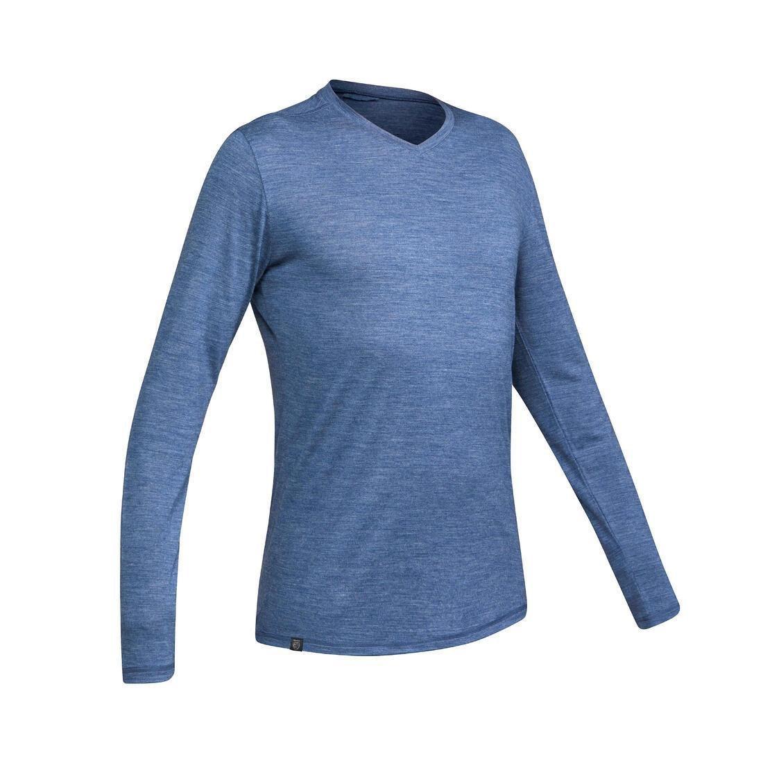 Men Long-Sleeved Merino Wool Trekking T-Shirt - Travel 100, Grey, , large image number 7