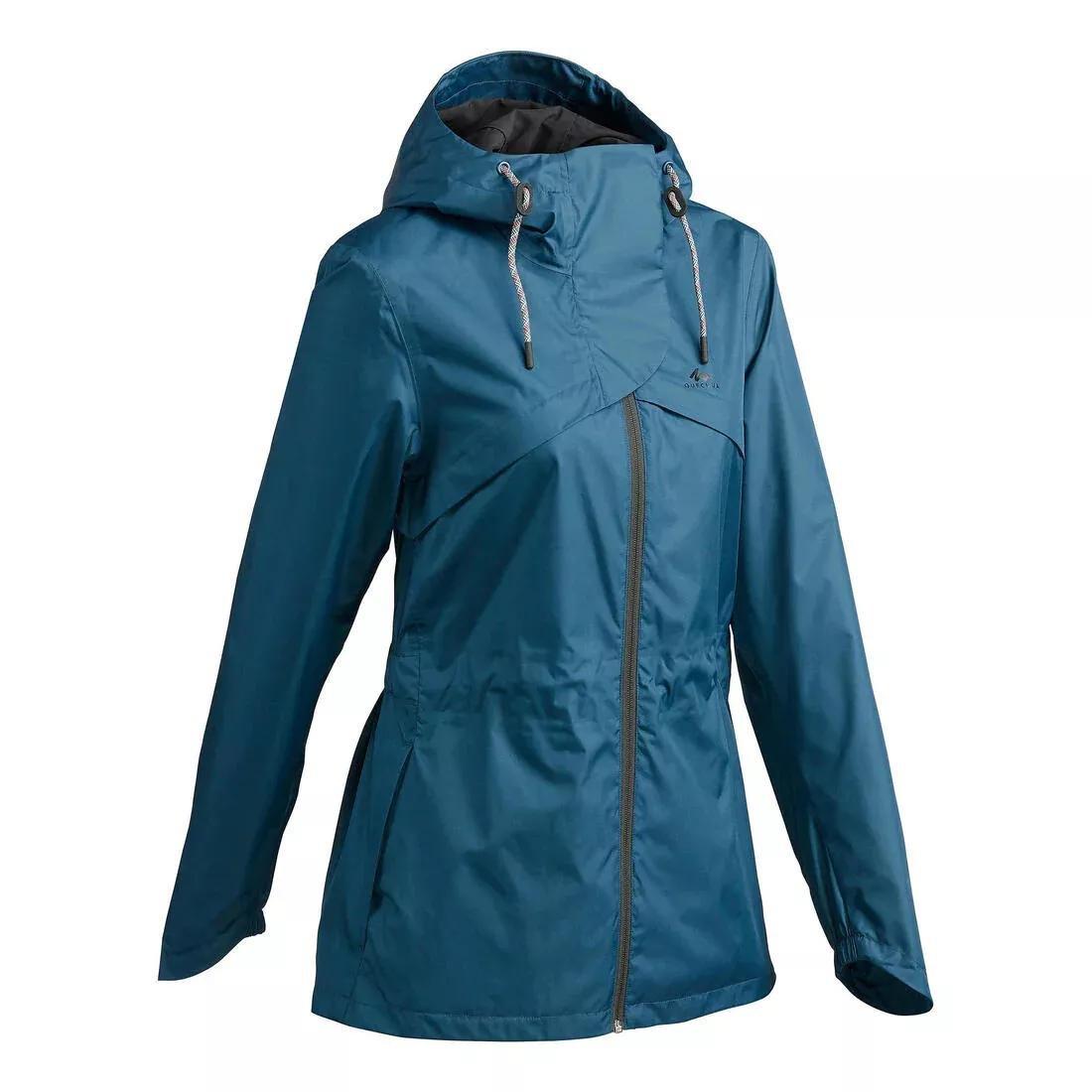 QUECHUA - Women's Country walking waterproof jacket NH500 Imper, Dark Petrol Blue