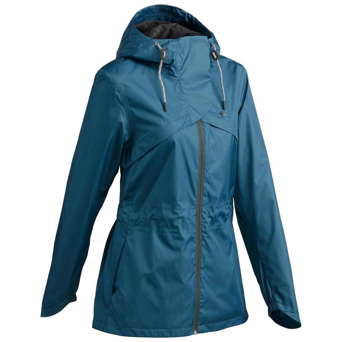 QUECHUA - Women's Country walking waterproof jacket NH500 Imper, Dark Petrol Blue