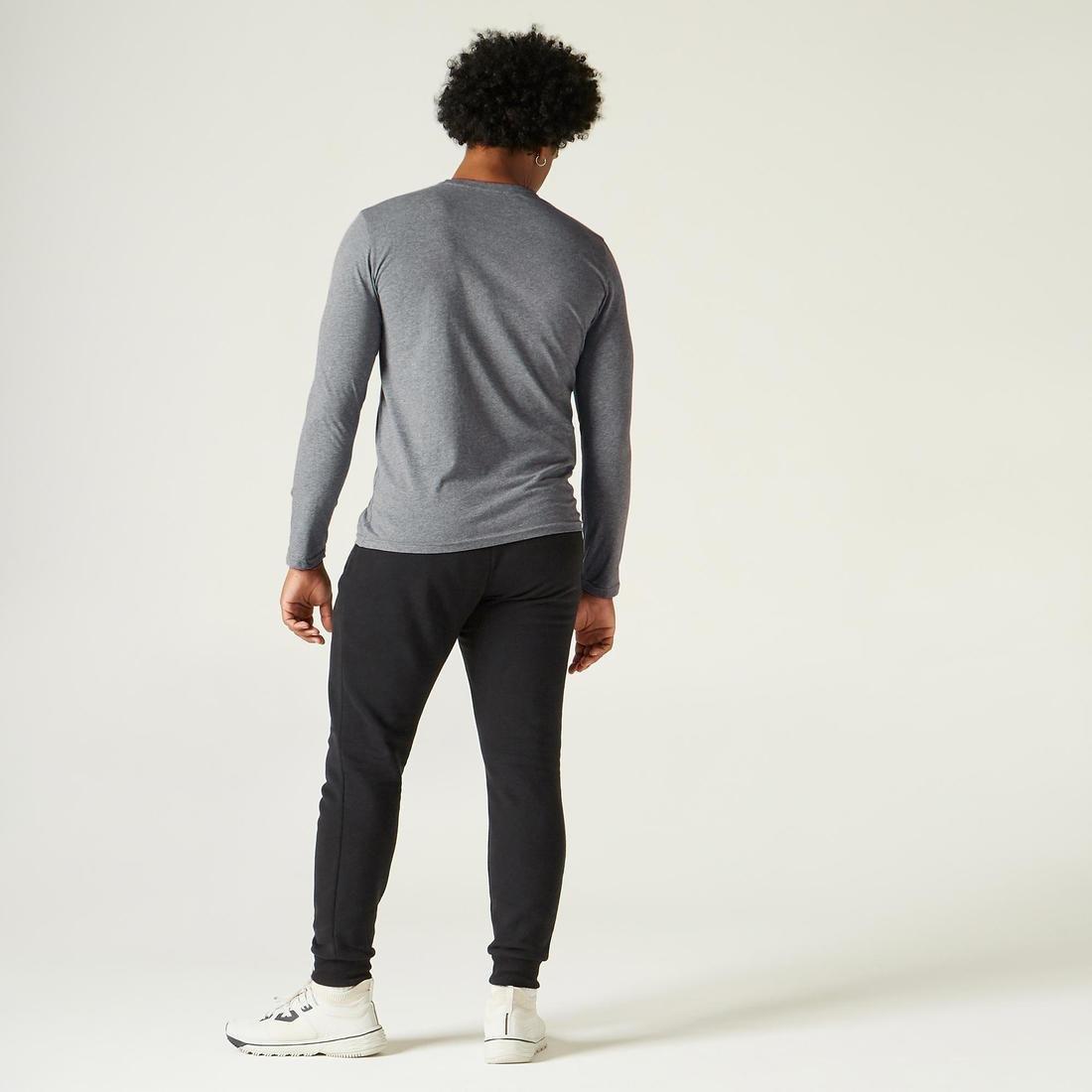 Long-Sleeved Fitness Cotton T-Shirt, Blue, No Color, large image number 2