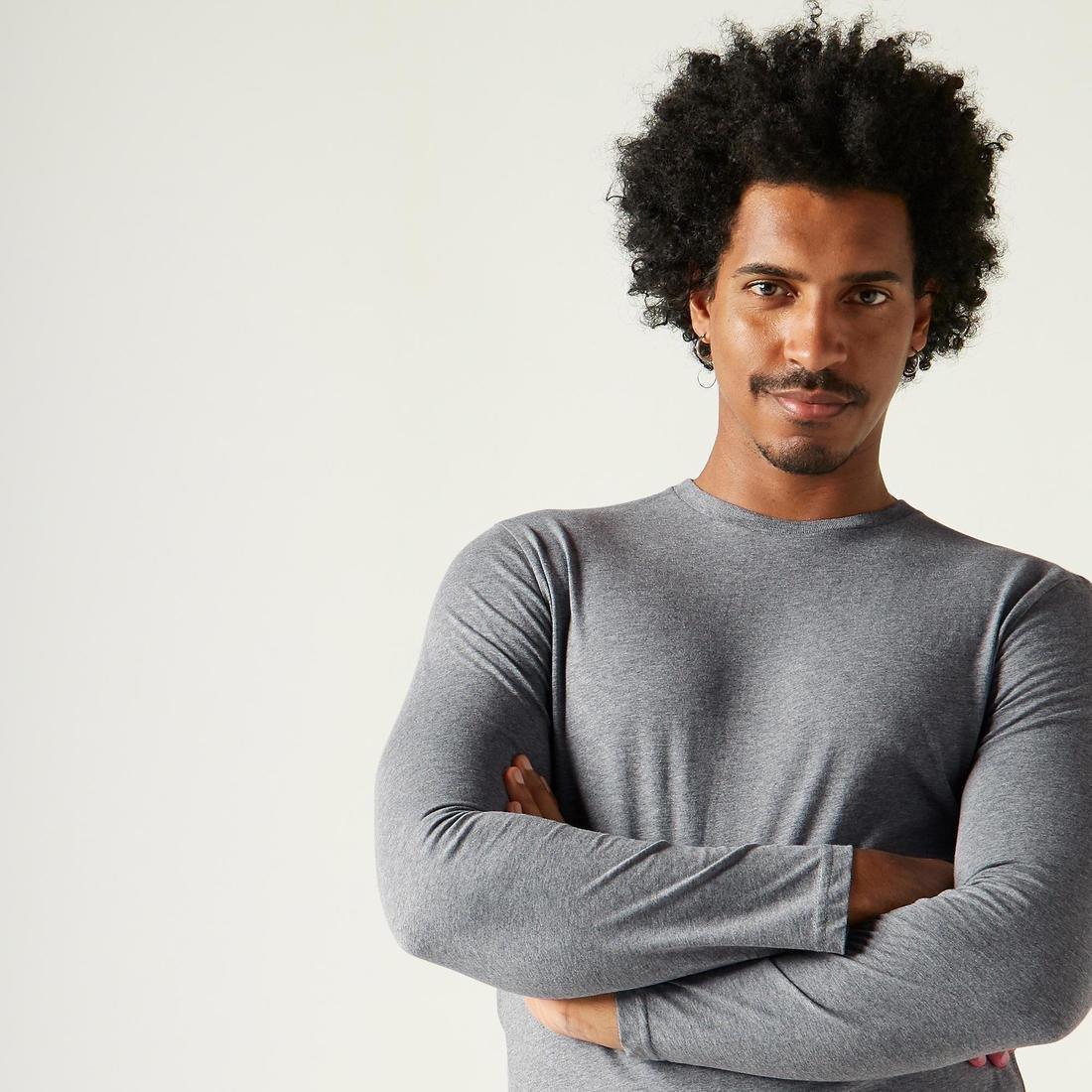 Long-Sleeved Fitness Cotton T-Shirt, Blue, No Color, large image number 3