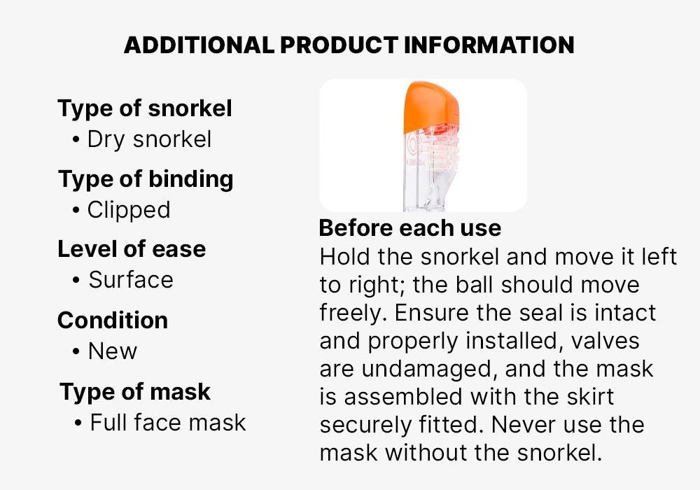 Snorkel For Snorkelling Mask Easybreath - 500, Orange, No Color, large image number 5