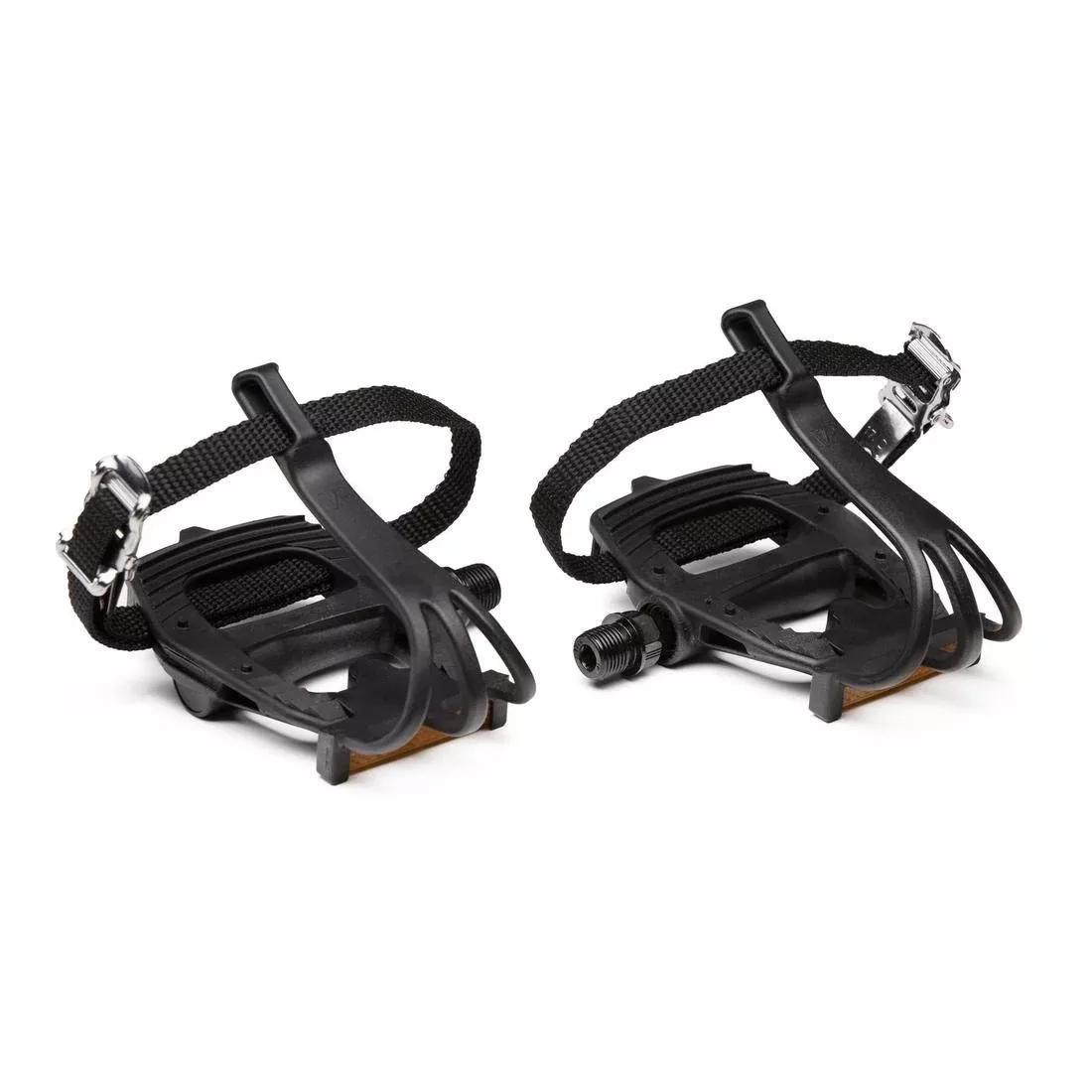 Resin Road Biking Pedals With Toe Clips - 100, Black, No Color, large image number 0
