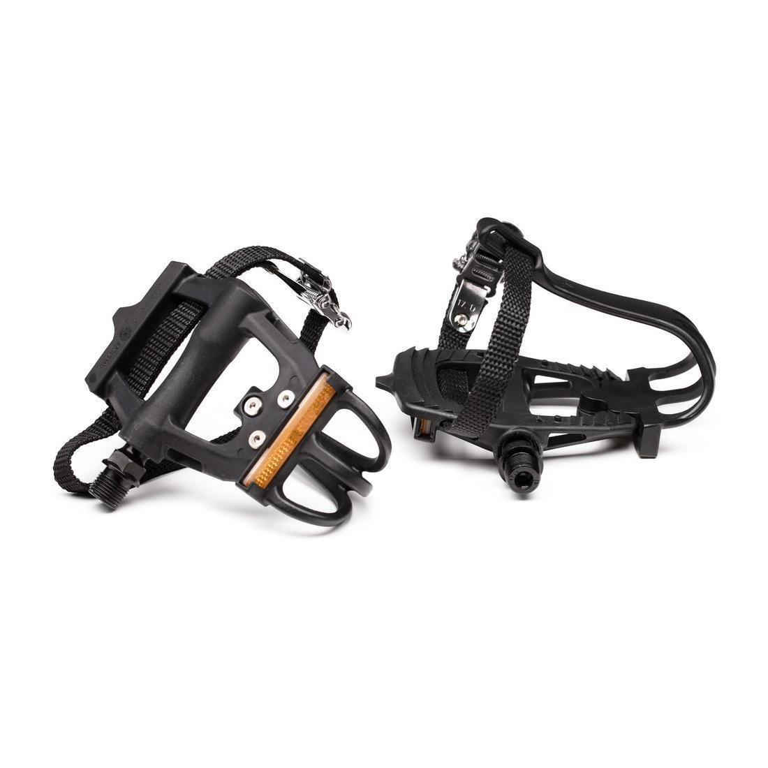 Resin Road Biking Pedals With Toe Clips - 100, Black, No Color, large image number 1