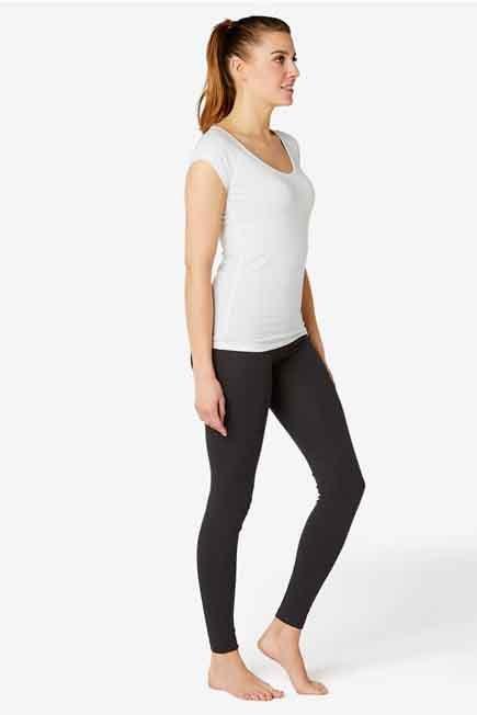 DOMYOS - FIT 500 Women's Slim-Fit Gym Stretching Leggings - / AOP, Black