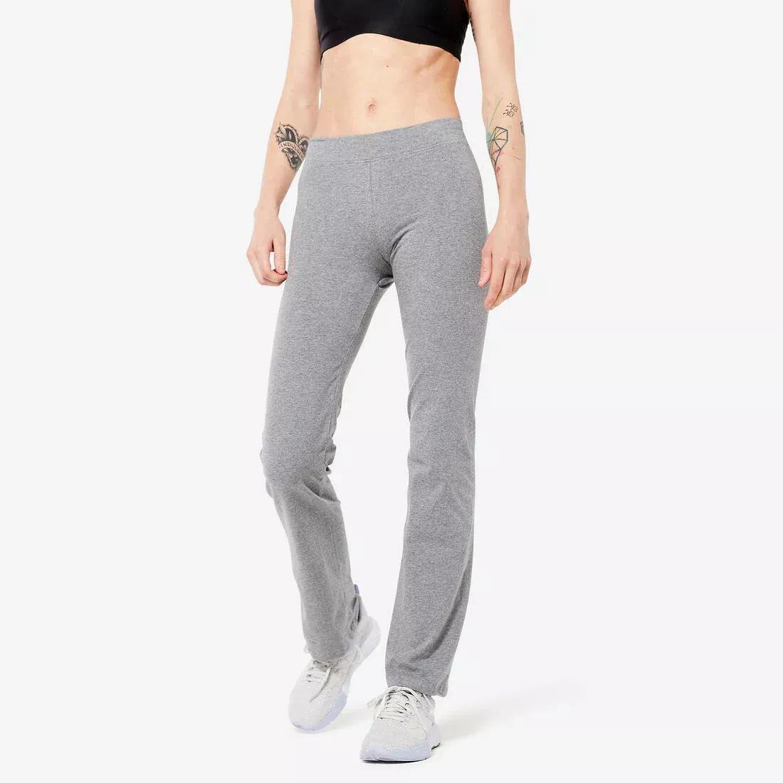 Straight-Cut Cotton Fitness Leggings Fit+, Grey, , large image number 0