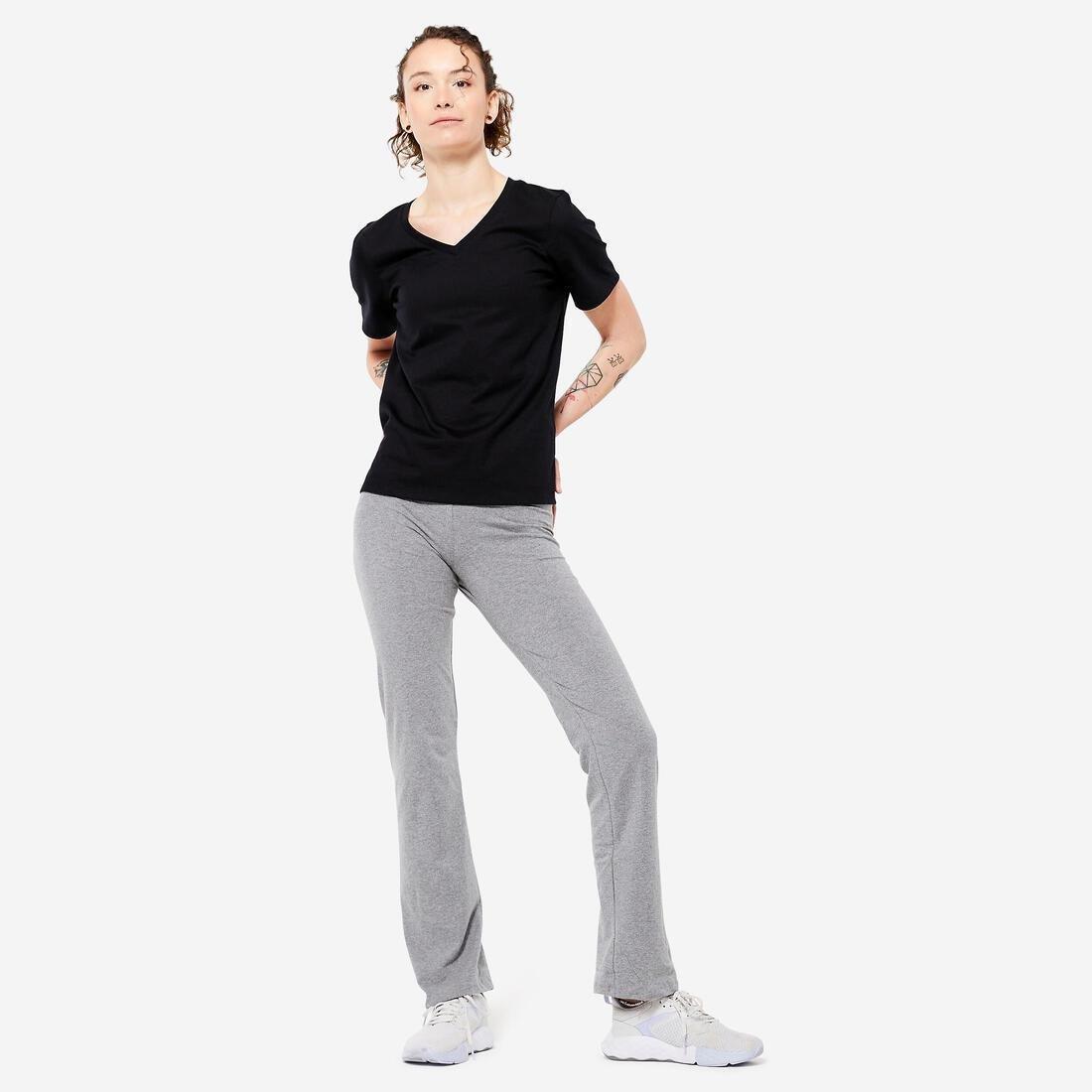 Straight-Cut Cotton Fitness Leggings Fit+, Grey, No Color, medium