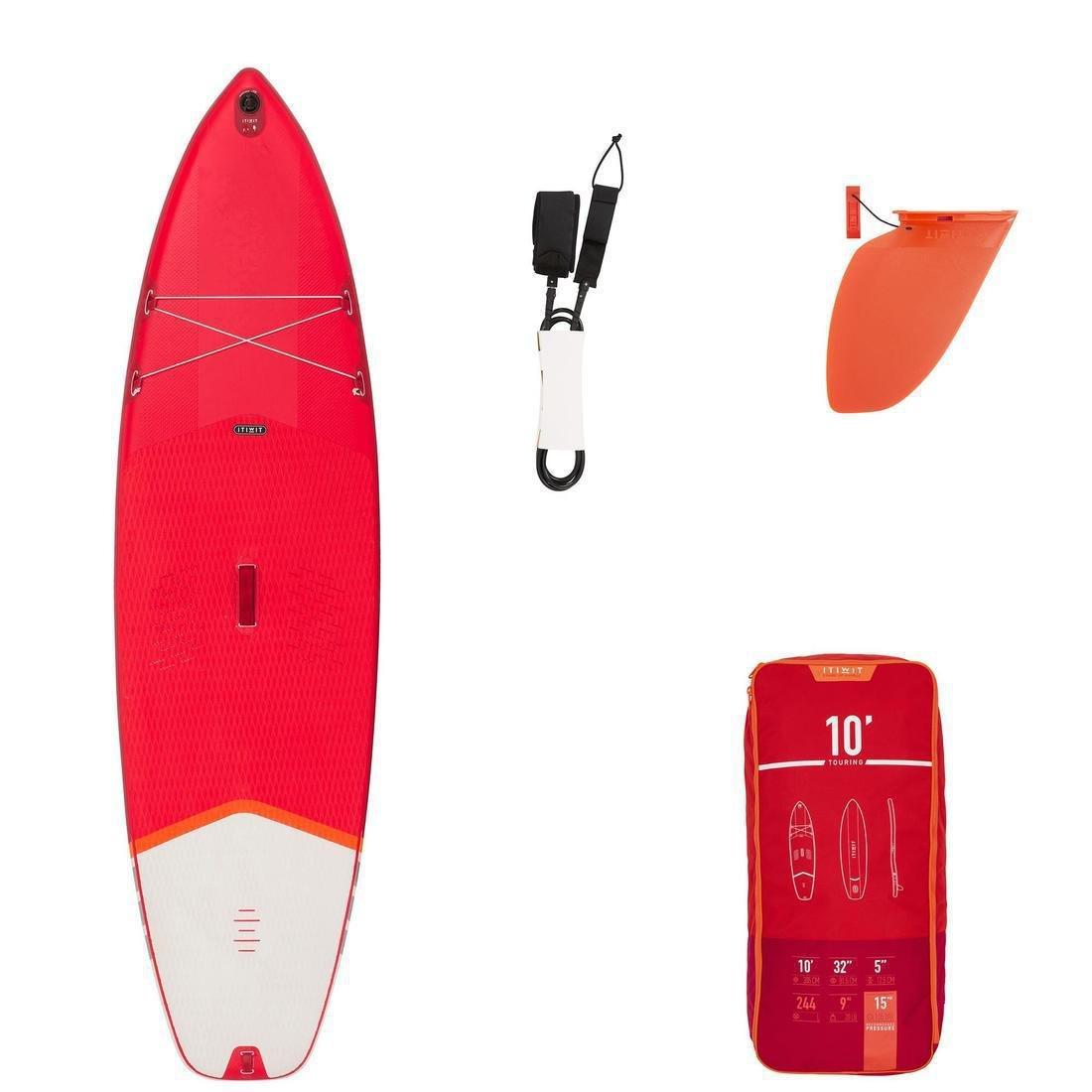 Beginner Inflatable Stand-Up Paddleboard, Fluo Red, No Color, large image number 0