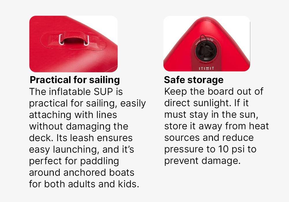 Beginner Inflatable Stand-Up Paddleboard, Fluo Red, No Color, large image number 17