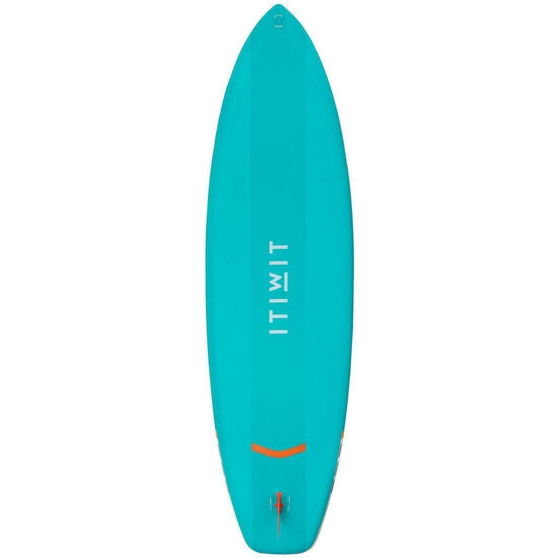 Beginner Inflatable Stand-Up Paddleboard, Turquoise Green, No Color, large image number 4