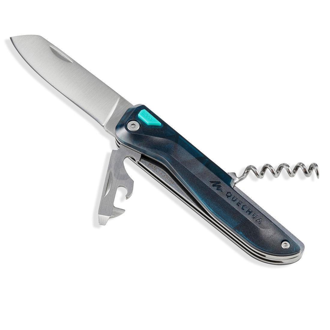 QUECHUA - Multi-Tool Hiking Knife Mh500 With Locking Blade, Dark Petrol Blue