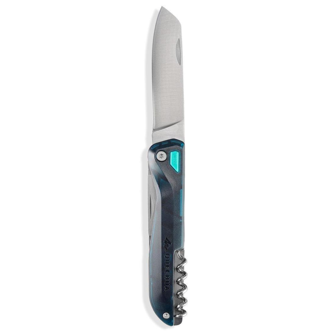 QUECHUA - Multi-Tool Hiking Knife Mh500 With Locking Blade, Dark Petrol Blue