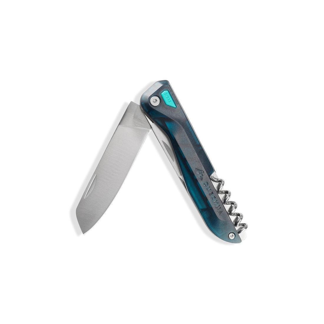 QUECHUA - Multi-Tool Hiking Knife Mh500 With Locking Blade, Dark Petrol Blue