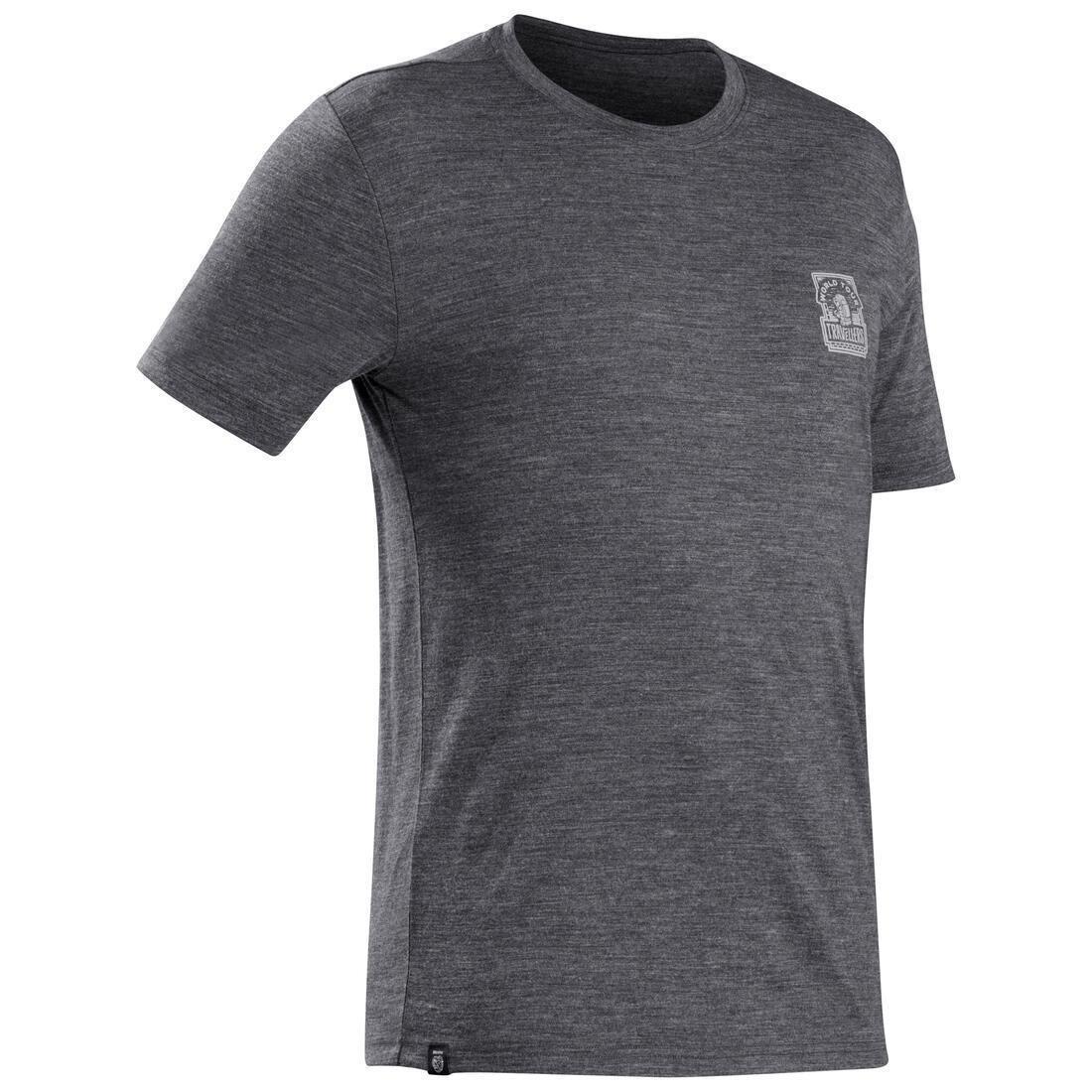 FORCLAZ - Men's travel trekking Merino wool T-shirt - TRAVEL 100, Carbon Grey