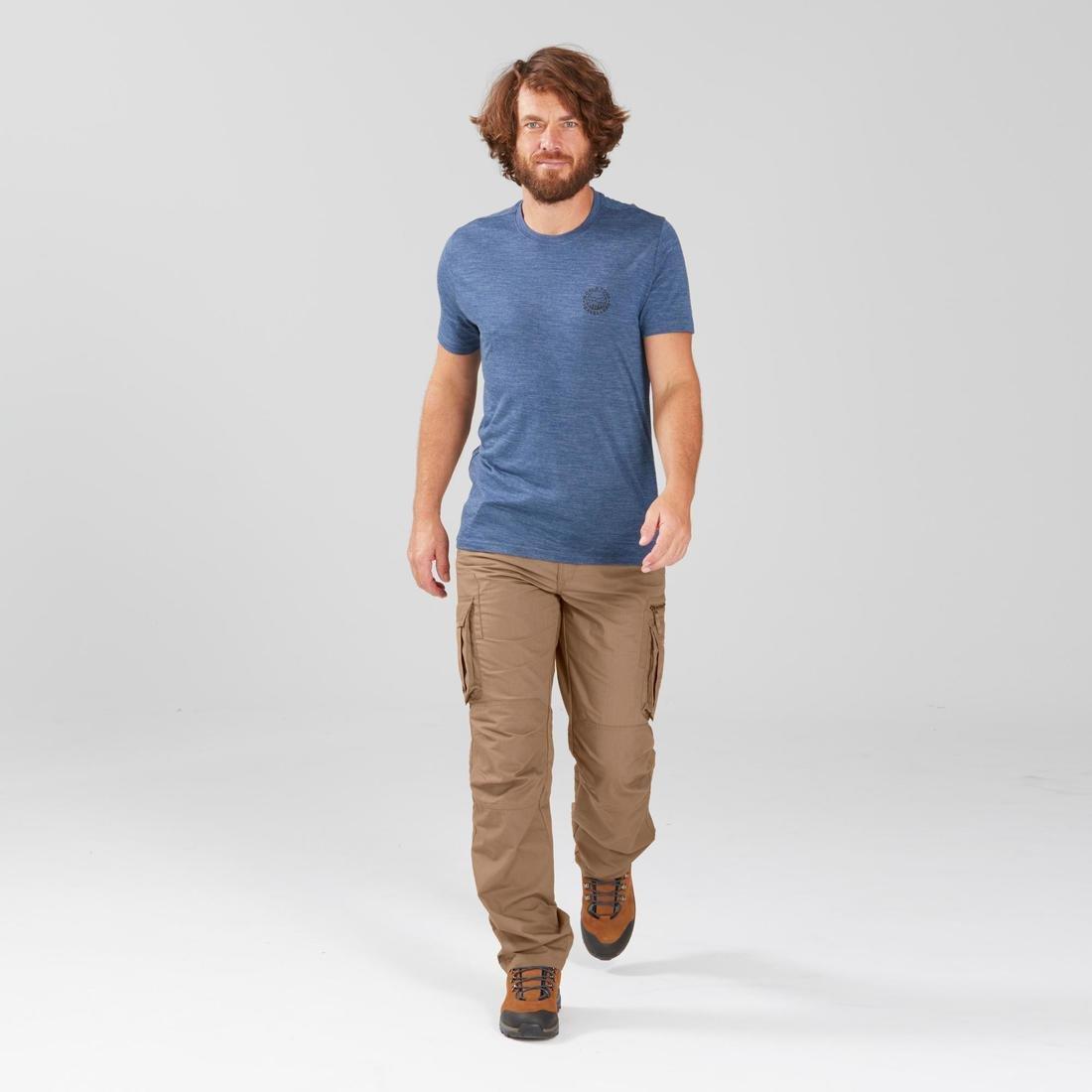 FORCLAZ - Men's travel trekking Merino wool T-shirt - TRAVEL 100, Carbon Grey