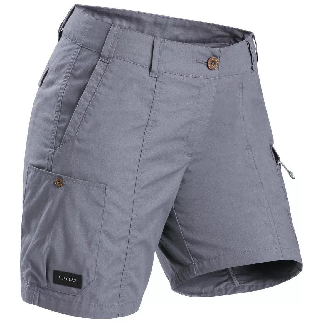 Women's Trekking Travel Shorts, TRAVEL 100, Khaki Grey, No Color, medium