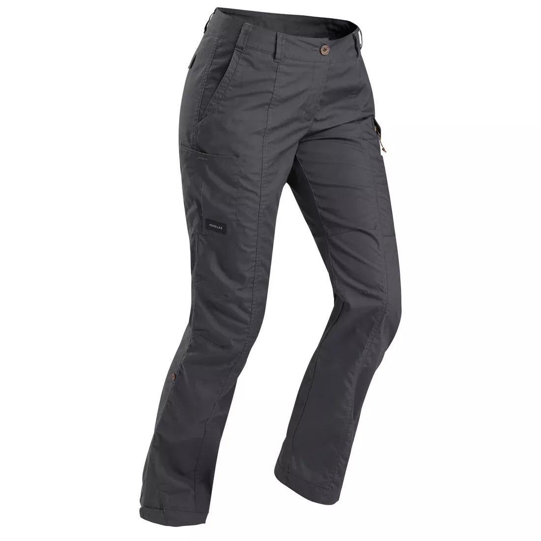 Women's Trekking Travel Trousers, TRAVEL 100, Grey, No Color, large image number 0