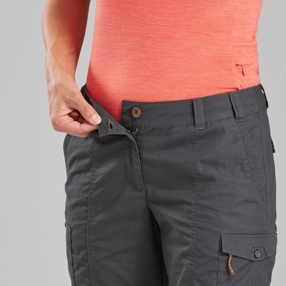 Women's Trekking Travel Trousers, TRAVEL 100, Grey, No Color, large image number 5