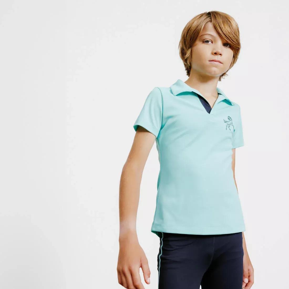 500 MeshKids Short-Sleeved Horse Riding Polo Shirt, Turquoise Green, , large image number 0