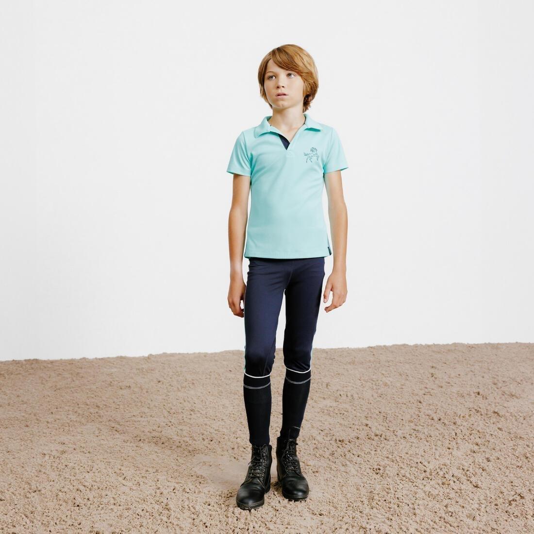 500 MeshKids Short-Sleeved Horse Riding Polo Shirt, Turquoise Green, , large image number 2