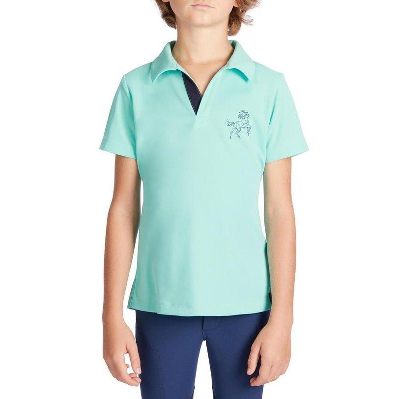 500 MeshKids' Short-Sleeved Horse Riding Polo Shirt, Green, No Color, large image number 3