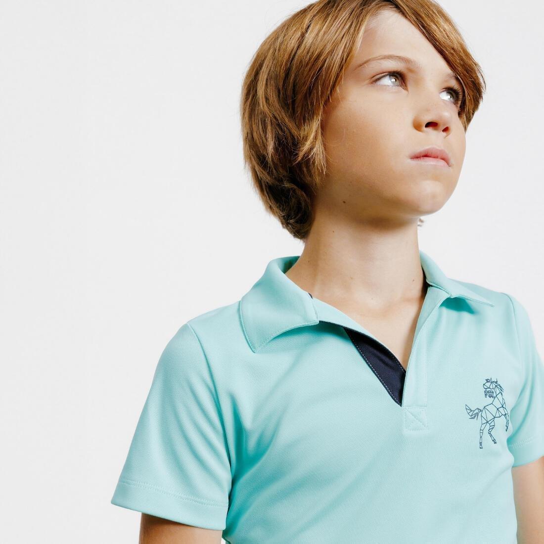 500 MeshKids' Short-Sleeved Horse Riding Polo Shirt, Green, No Color, large image number 6