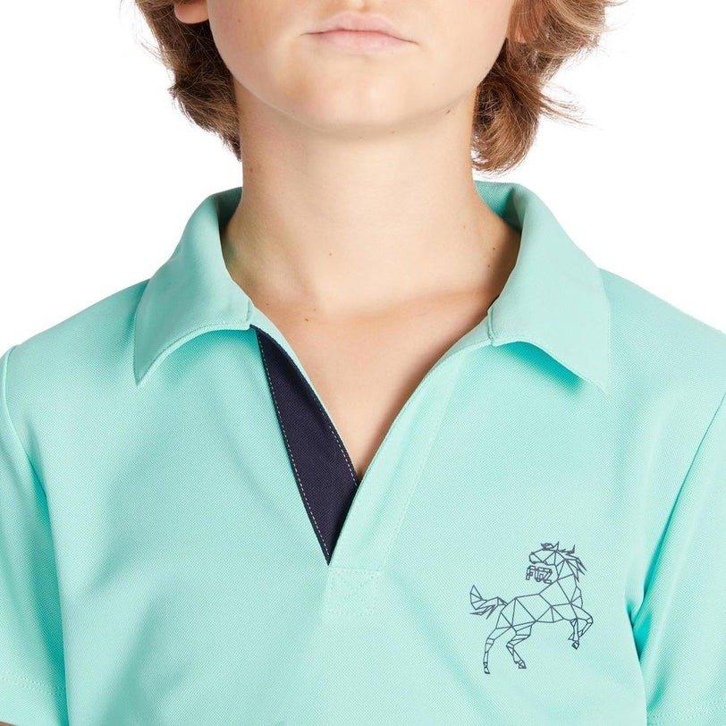 500 MeshKids' Short-Sleeved Horse Riding Polo Shirt, Green, No Color, medium
