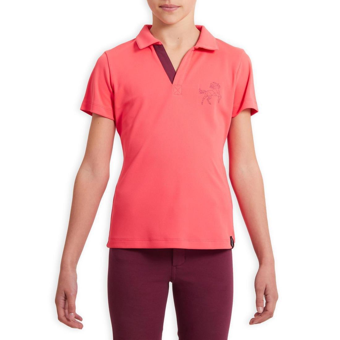 500 MeshKids' Short-Sleeved Horse Riding Polo Shirt, Green, No Color, medium