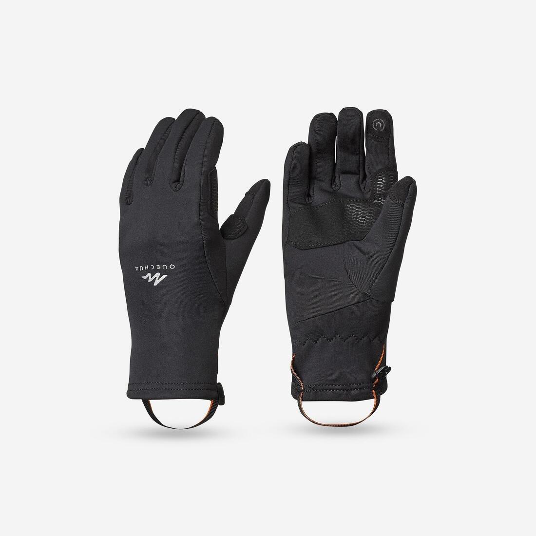 Kids Touchscreen Compatible Hiking Gloves - Sh500 Stretch, Black, , large image number 0