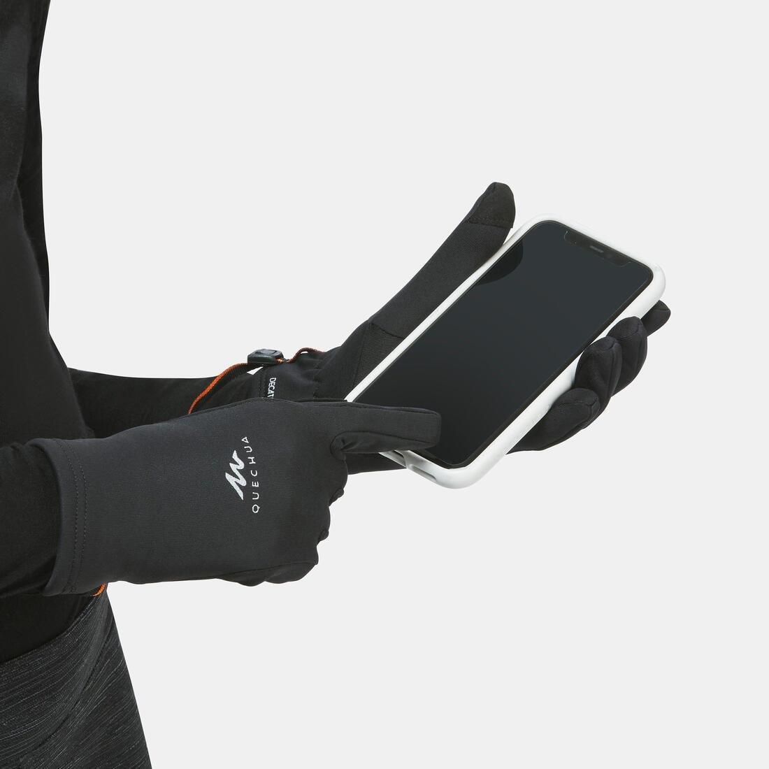 Kids Touchscreen Compatible Hiking Gloves - Sh500 Stretch, Black, , large image number 3