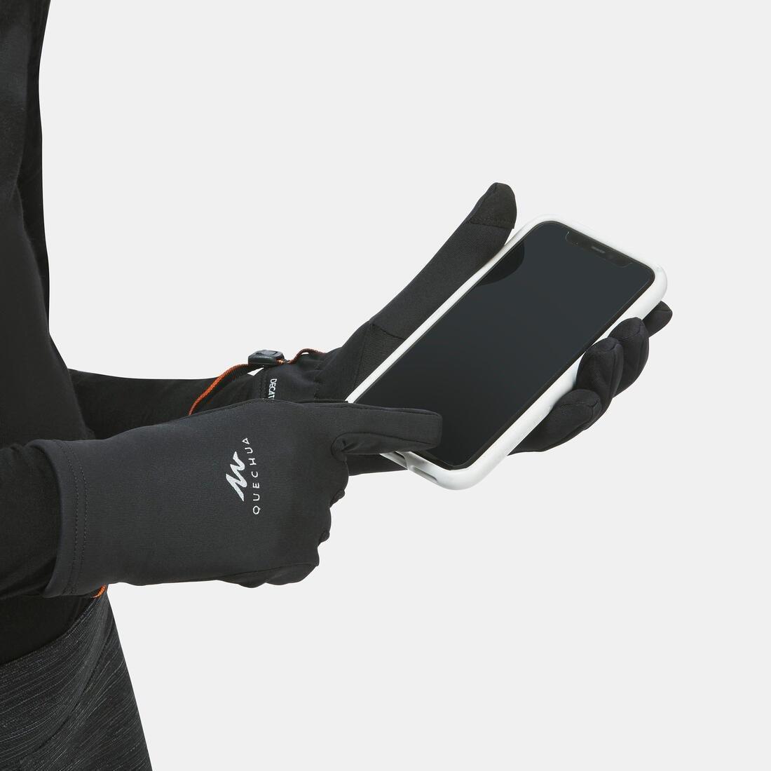 QUECHUA - Kids Touchscreen Compatible Hiking Gloves - Sh500 Stretch, Black