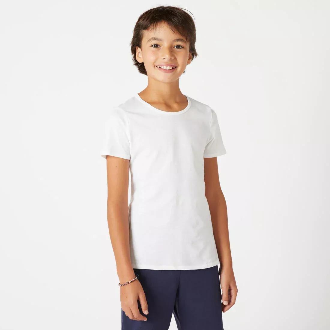 DOMYOS - Kids' Basic Cotton T-Shirt-White