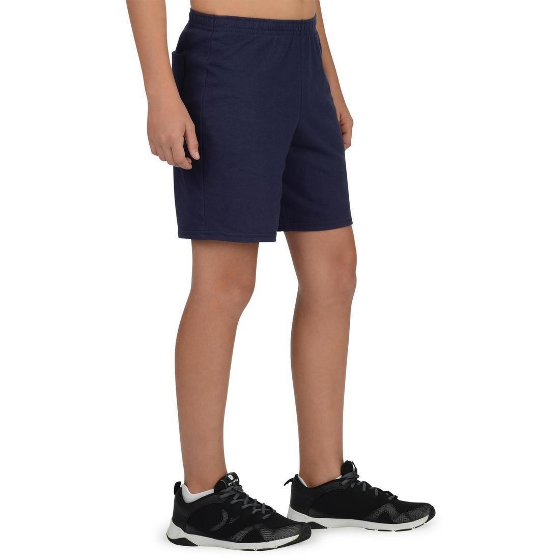 DOMYOS - Kids' Basic Cotton Shorts, Navy