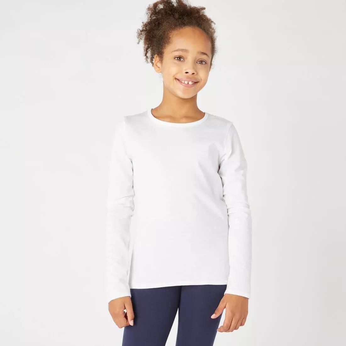 Kids Girl Basic Long-Sleeved T-Shirt, White, No Color, large image number 0