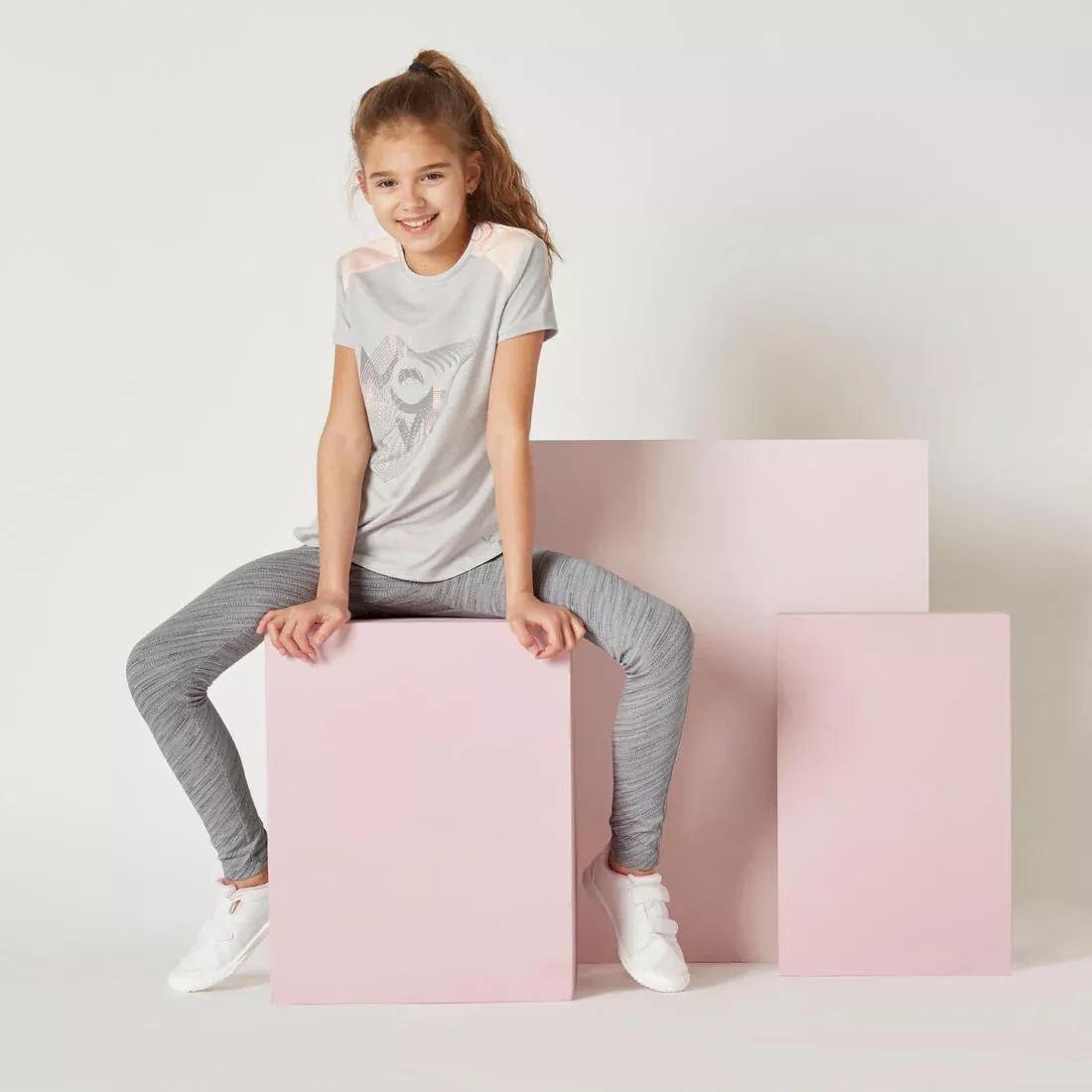 Girls Breathable Cotton Gym Leggings 500 Print, Grey, No Color, large image number 9