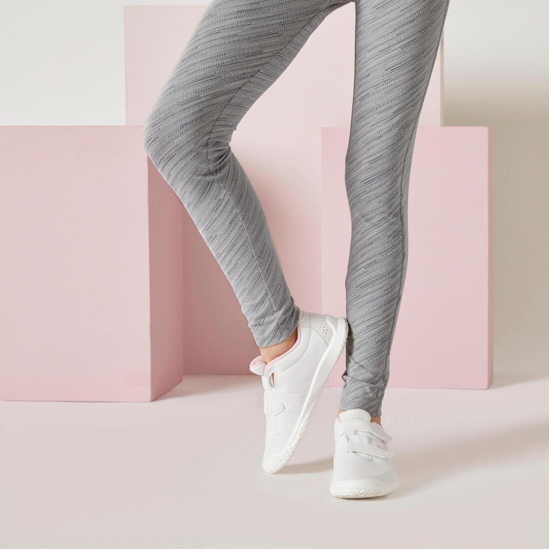 Girls Breathable Cotton Gym Leggings 500 Print, Grey, No Color, large image number 12