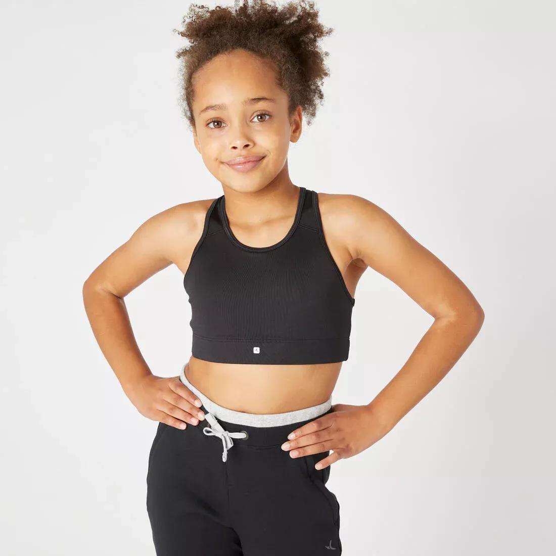 DOMYOS Girls' Breathable Sports Bra, Black