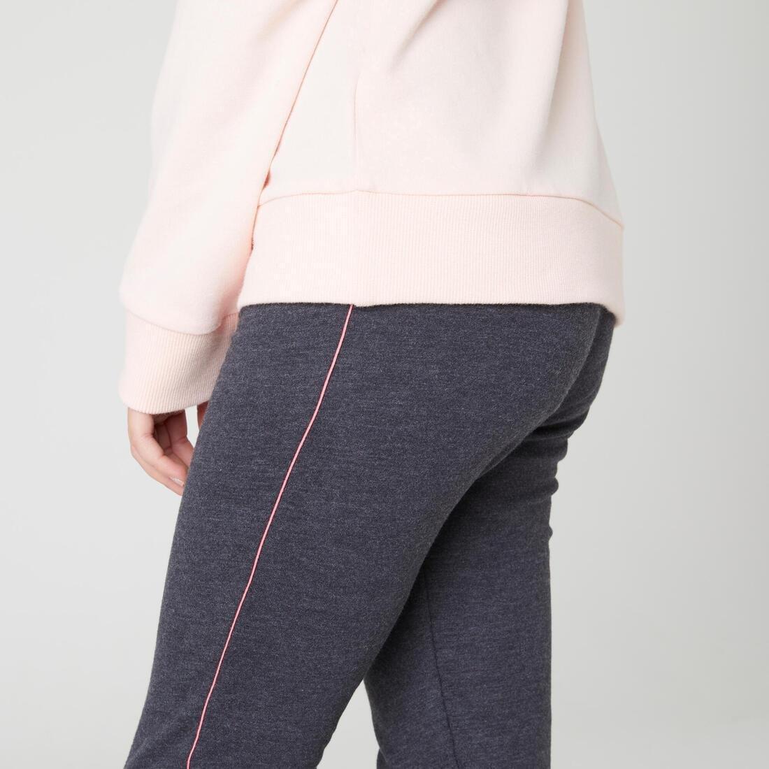 Kids Girls Warm French Terry Cotton Leggings - Basic, Grey, No Color, large image number 4