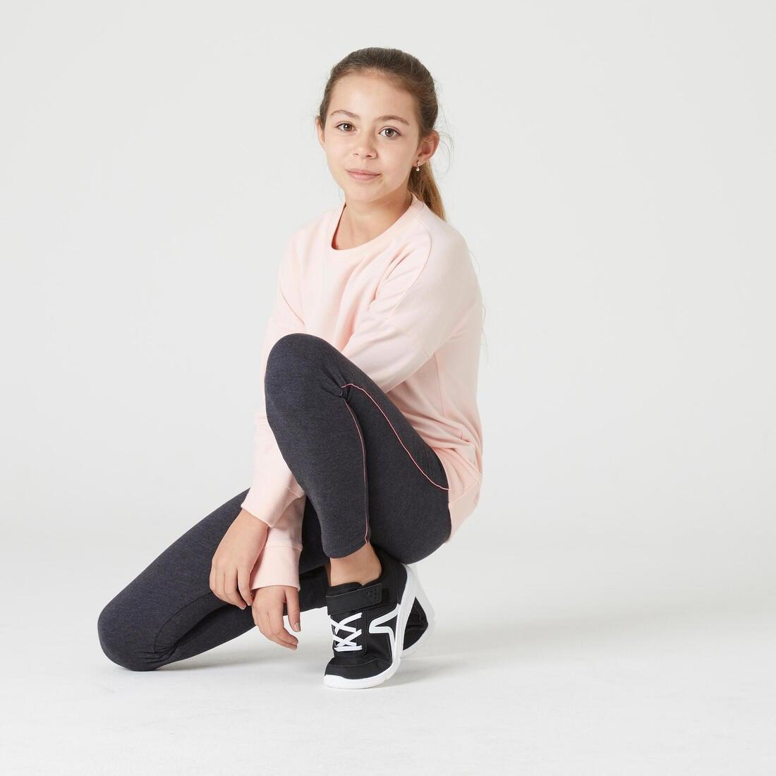 Girls' Warm French Terry Cotton Leggings Basic, Grey, No Color, large image number 5