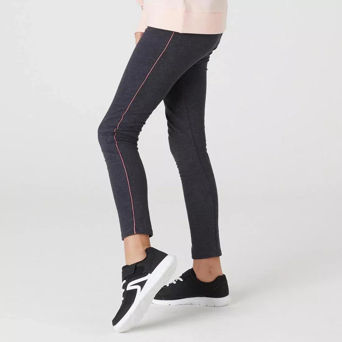 Girls' Warm French Terry Cotton Leggings Basic, Grey, No Color, large image number 7