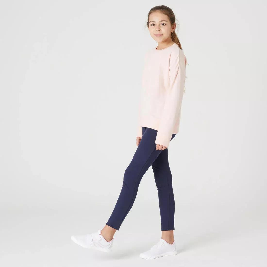Girls' Warm French Terry Cotton Leggings Basic, Grey, No Color, large image number 8
