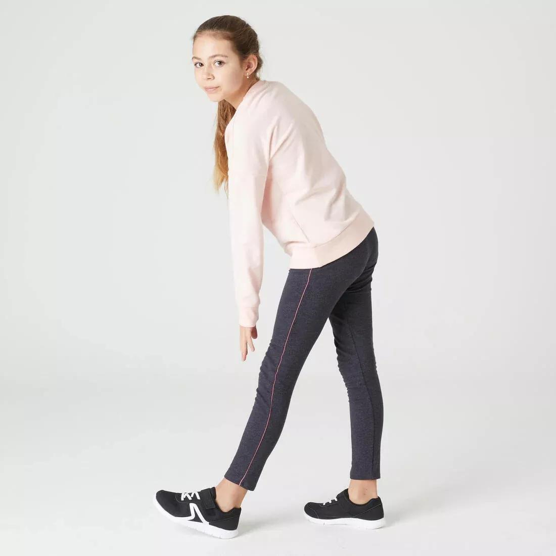 Kids Girls Warm French Terry Cotton Leggings - Basic, Grey, No Color, large image number 10